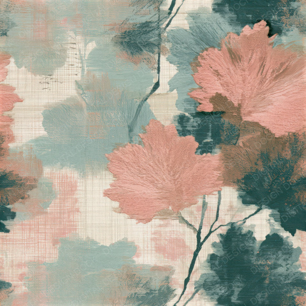 Embroidery Autumn Leaves Powder Pink Seafoam Seamless Digital Paper Pack (DDD013230)