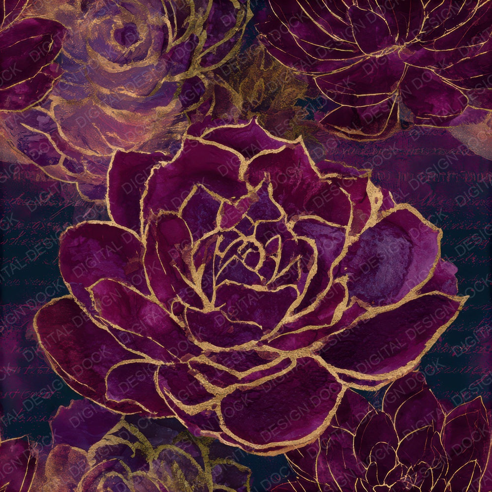 Ink Wash Succulents Aubergine Seamless Digital Paper Pack (DDD013234)