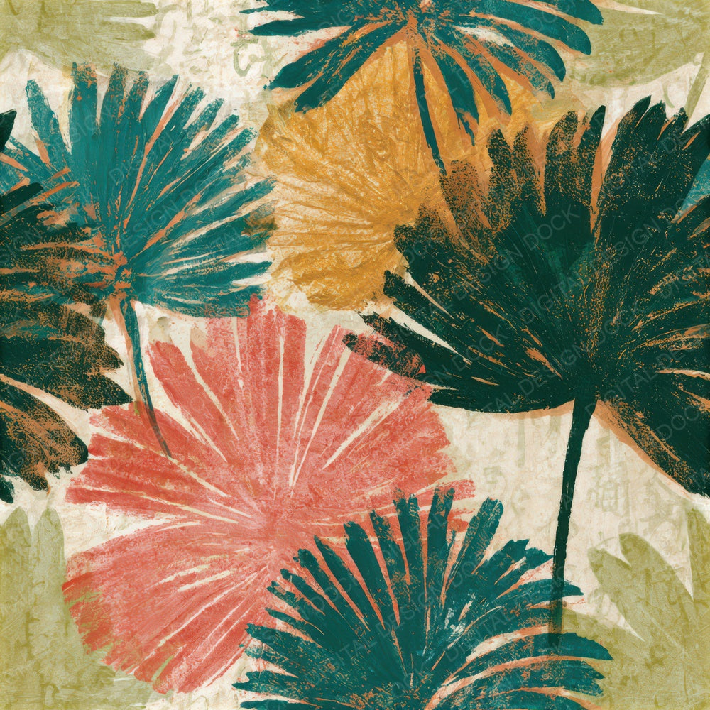 Maximalist Palm Fronds Mint Strawberry Seamless Digital Paper Pack (DDD013235)