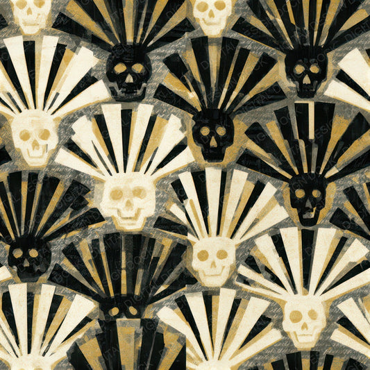 Screenprint Skulls Art Deco Cream Seamless Digital Paper Pack (DDD013243)