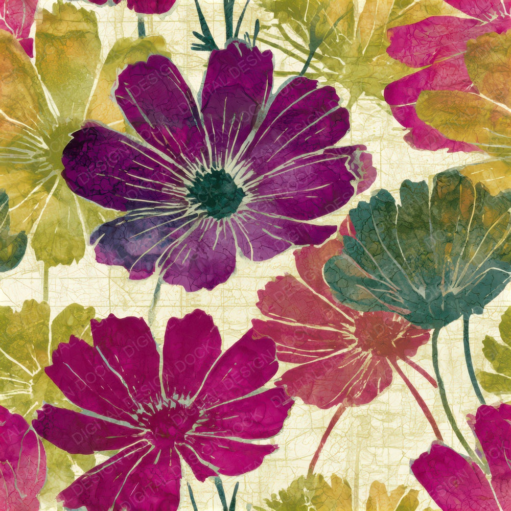 Batik Cosmos Pistachio Raspberry Seamless Digital Paper Pack (DDD013246)