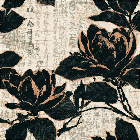 Minimal Magnolia Cream Black Seamless Digital Paper Pack (DDD013249)