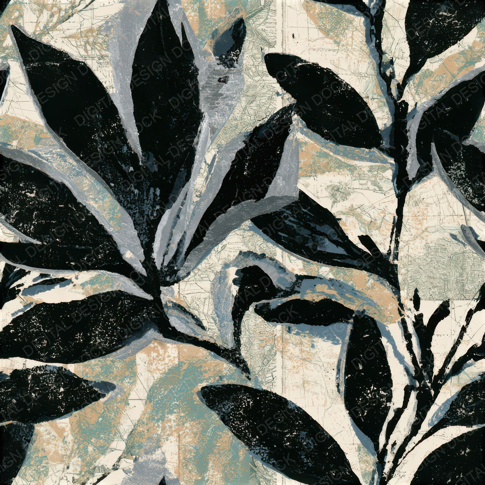 Screenprint Sage Stems Black Seamless Digital Paper Pack (DDD013254)