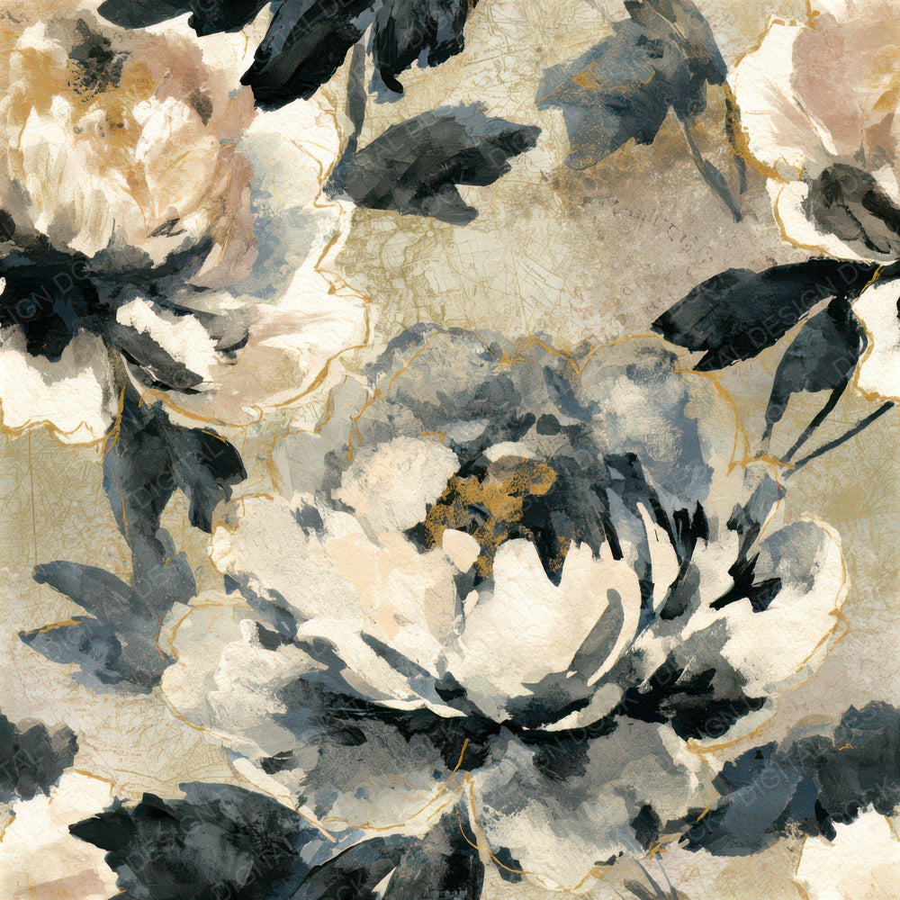 Sumi-e Peony Sepia Seamless Digital Paper Pack (DDD013255)