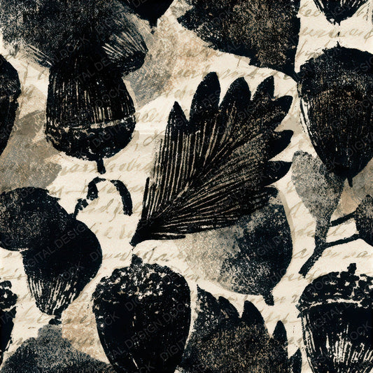 Woodblock Acorn Chalk White Seamless Digital Paper Pack (DDD013257)