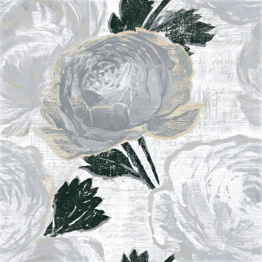 Woodcut Ranunculus Silver Seamless Digital Paper Pack (DDD013262)
