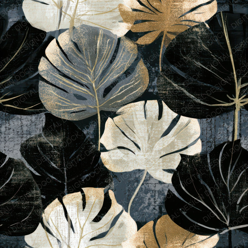 X-Ray Monstera Bone Silver Seamless Digital Paper Pack (DDD013263)