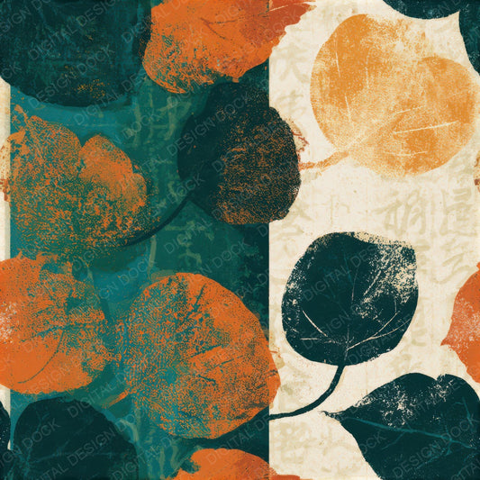 Minimal Autumn Leaves Papaya Jade Seamless Digital Paper Pack (DDD013266)