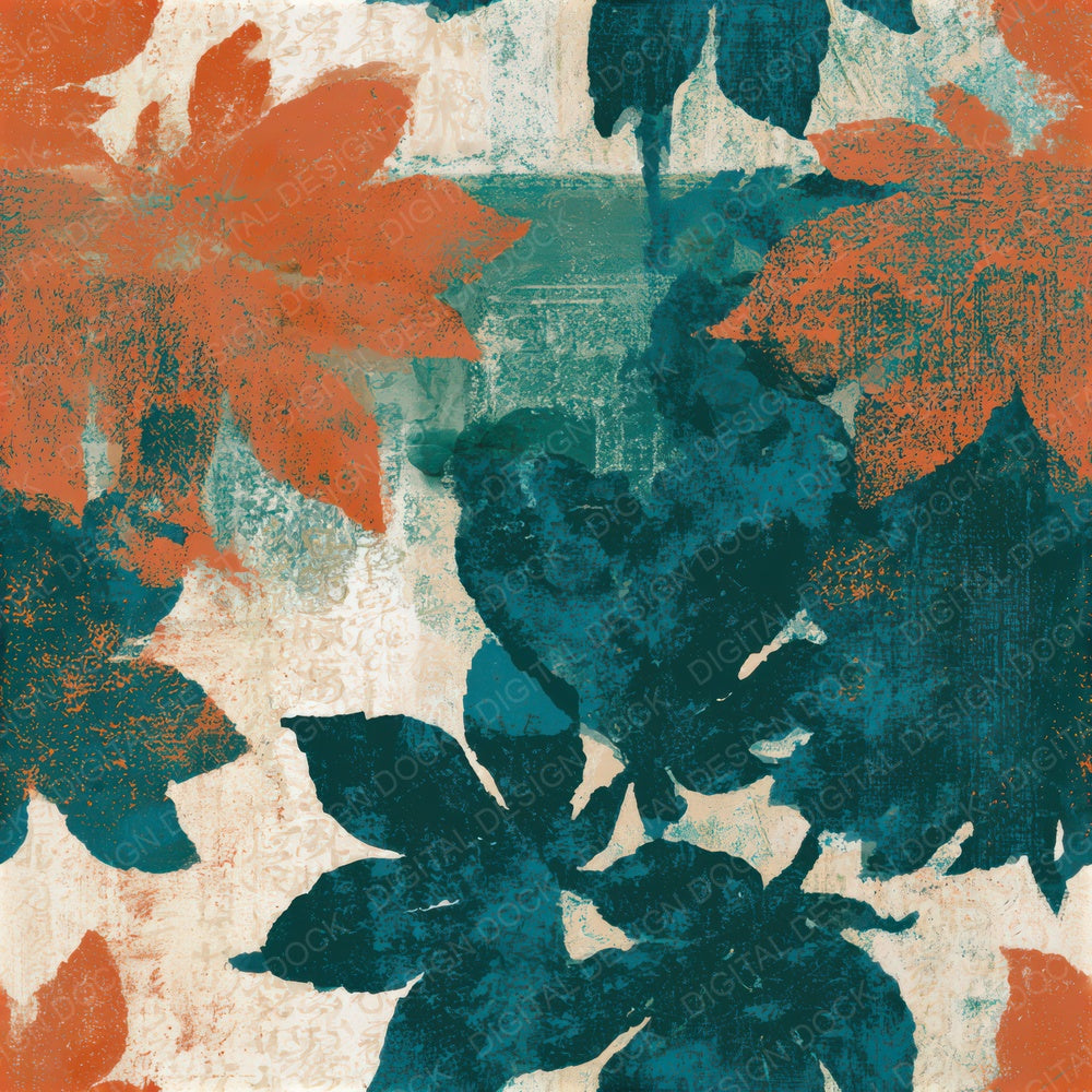 Minimal Autumn Leaves Papaya Jade Seamless Digital Paper Pack (DDD013266)