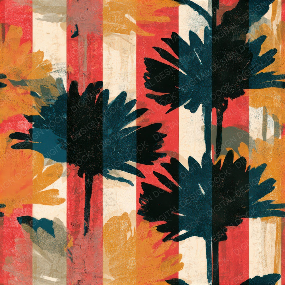 Woodblock Daisy Candy Red Cream Seamless Digital Paper Pack (DDD013294)