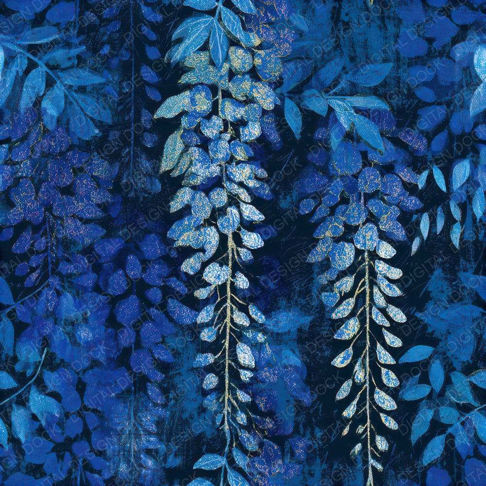 Woodblock Wisteria Navy Electric Seamless Digital Paper Pack (DDD013297)