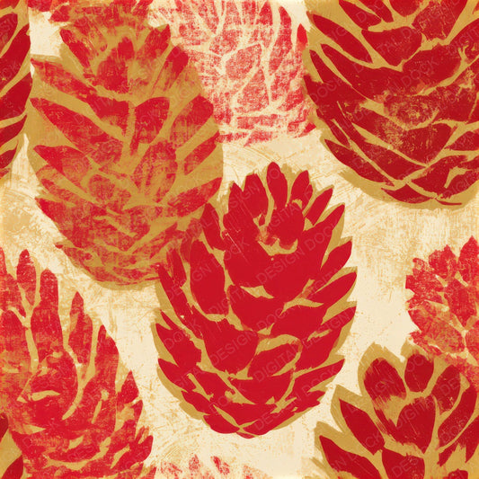 Woodcut Pine Cones Circus Red Seamless Digital Paper Pack (DDD013299)