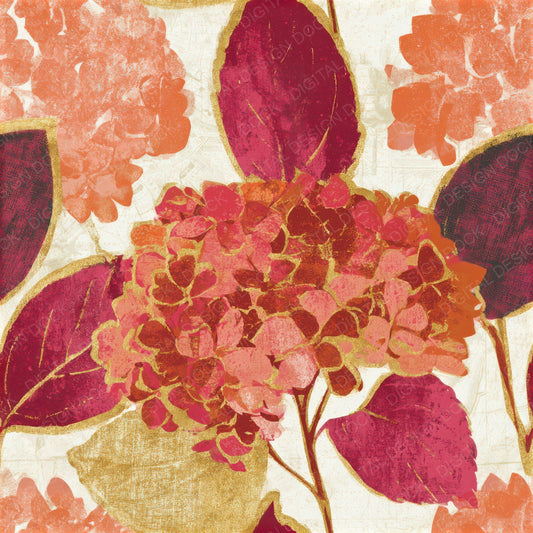 Screenprint Hydrangea Coral Gold Seamless Digital Paper Pack (DDD013311)