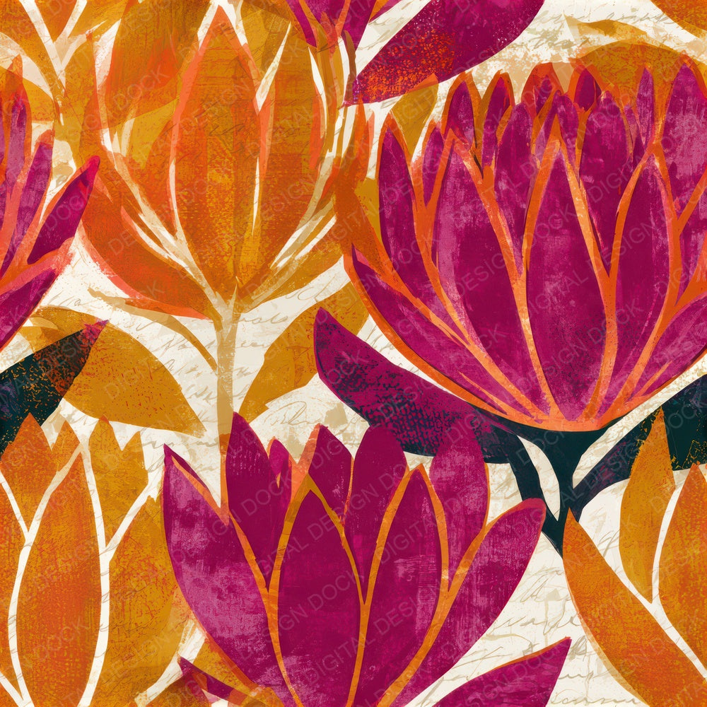 Screenprint Protea Amber Magenta Seamless Digital Paper Pack (DDD013313)