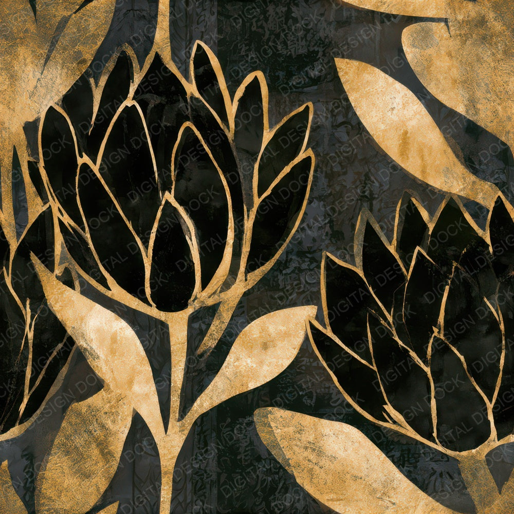 Screenprint Protea Gold Black Seamless Digital Paper Pack (DDD013314)