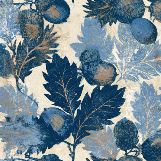Woodblock Acorn Denim Navy Cream Digital Paper Pack (DDD013315)