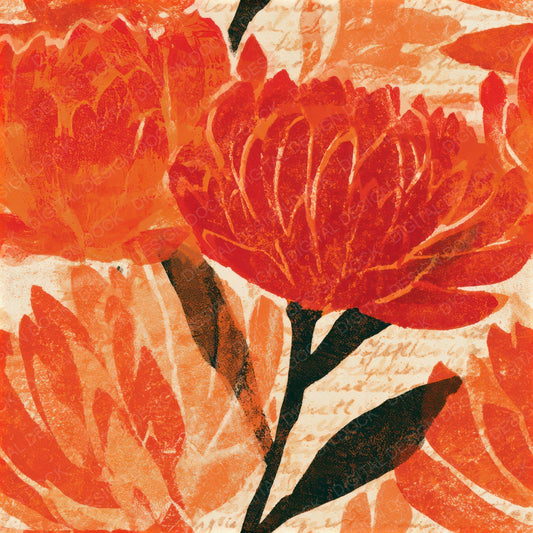 Woodblock Protea Tangerine Lavender Seamless Digital Paper Pack (DDD013320)