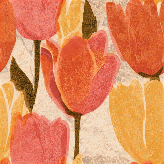 Woodblock Tulips Coral Gold Seamless Digital Paper Pack (DDD013321)