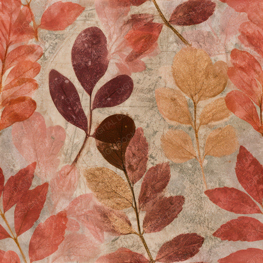 X-ray Pressed Leaves Coral Gold Seamless Digital Paper Pack (DDD013324)