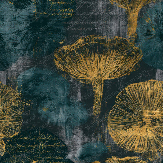 Minimal Fungi Teal Brass Digital Paper Pack (DDD013345)