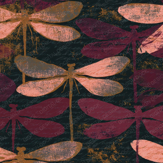 Screenprint Damselflies Blush Burgundy Digital Paper Pack (DDD013349)