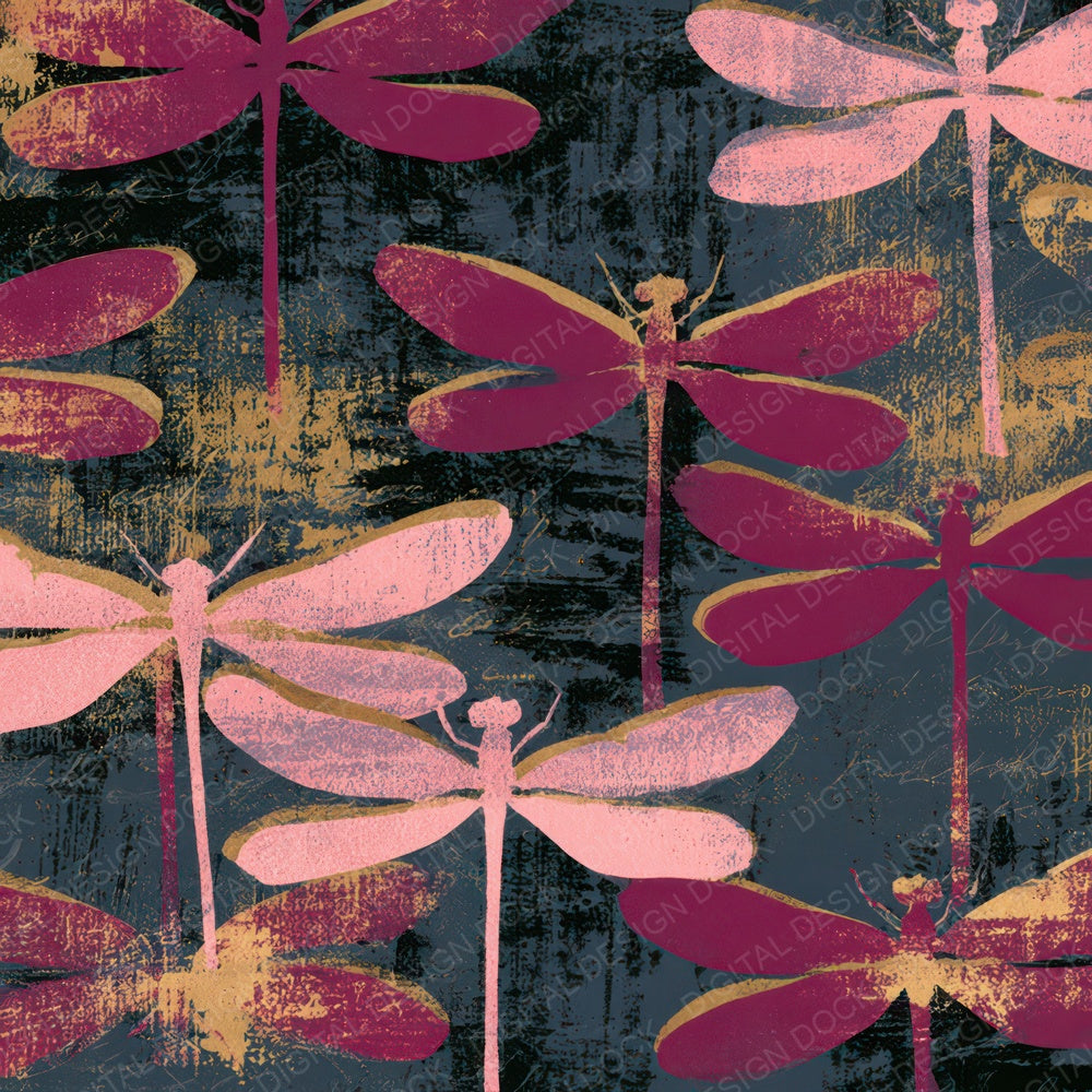 Screenprint Damselflies Blush Burgundy Digital Paper Pack (DDD013349)