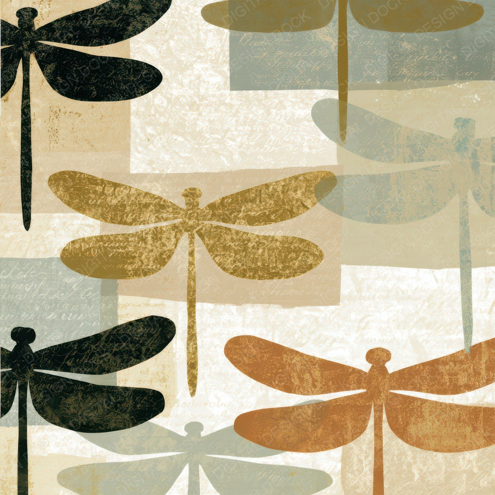 Woodblock Dragonflies Oat Linen Pebble Digital Paper Pack (DDD013351)