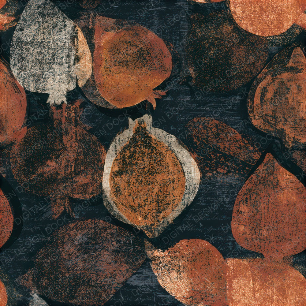 Woodblock Quince Copper Rust Seamless Digital Paper Pack (DDD013356)