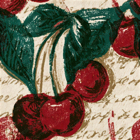 Woodcut Cherry Emerald Seamless Digital Paper Pack (DDD013358)
