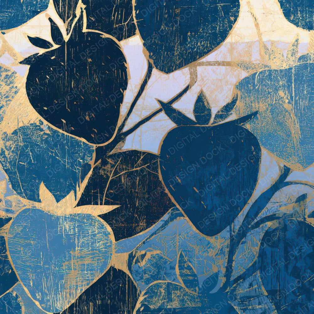 Woodcut Strawberries Navy Bone Digital Paper Pack (DDD013360)