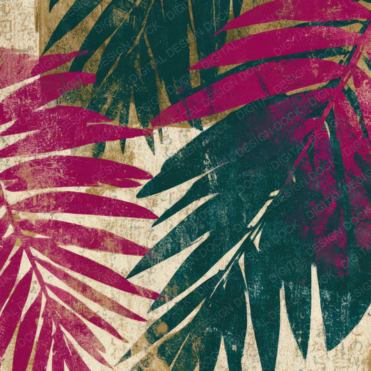 Monoprint Neon Palms Magenta Green Digital Paper Pack (DDD013371)