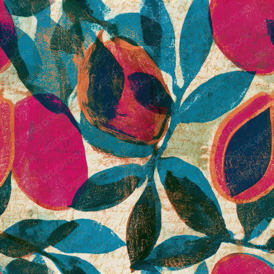 Monoprint Tropical Fruit Pink Turquoise Seamless Digital Paper Pack (DDD013372)