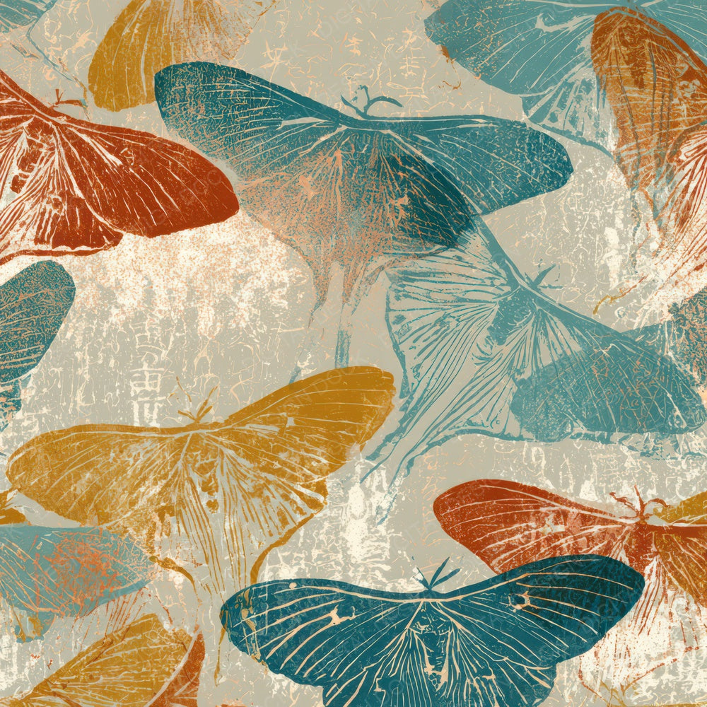 Woodblock Luna Moths Rust Turquoise Digital Paper Pack (DDD013376)