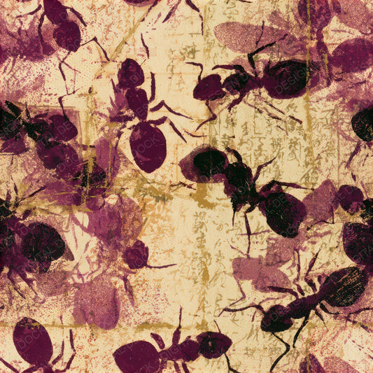Woodcut Ants Plum Cream Seamless Digital Paper Pack (DDD013377)