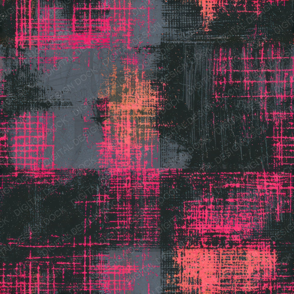 Woodcut Neon Grids Jet Rose Seamless Digital Paper Pack (DDD013379)