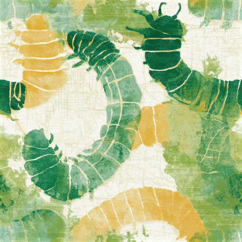 X-ray Caterpillar Green Ivory Seamless Digital Paper Pack (DDD013401)