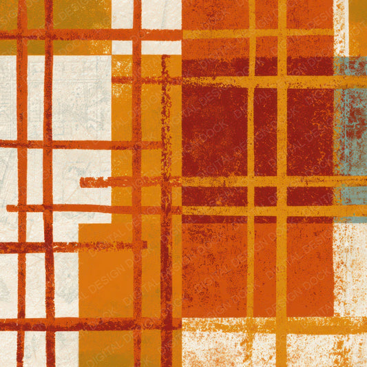 Woodblock Neon Grids Terracotta Mustard Digital Paper Pack (DDD013416)