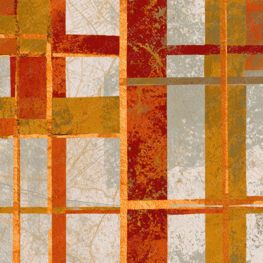 Woodblock Neon Grids Terracotta Mustard Digital Paper Pack (DDD013416)