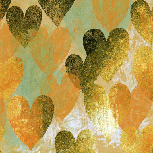 Woodblock Neon Hearts Amber Sage Digital Paper Pack (DDD013417)