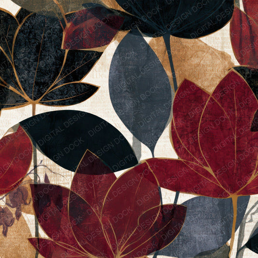X-Ray Art Nouveau Floral Oxblood Digital Paper Pack (DDD013422)