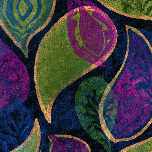 Linocut Paisley Neon Magenta Midnight Digital Paper Pack (DDD013425)