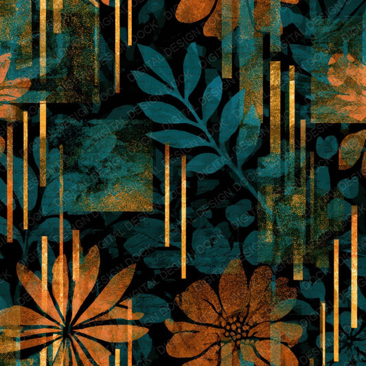 Screenprint Neon Florals Navy Copper Digital Paper Pack (DDD013433)
