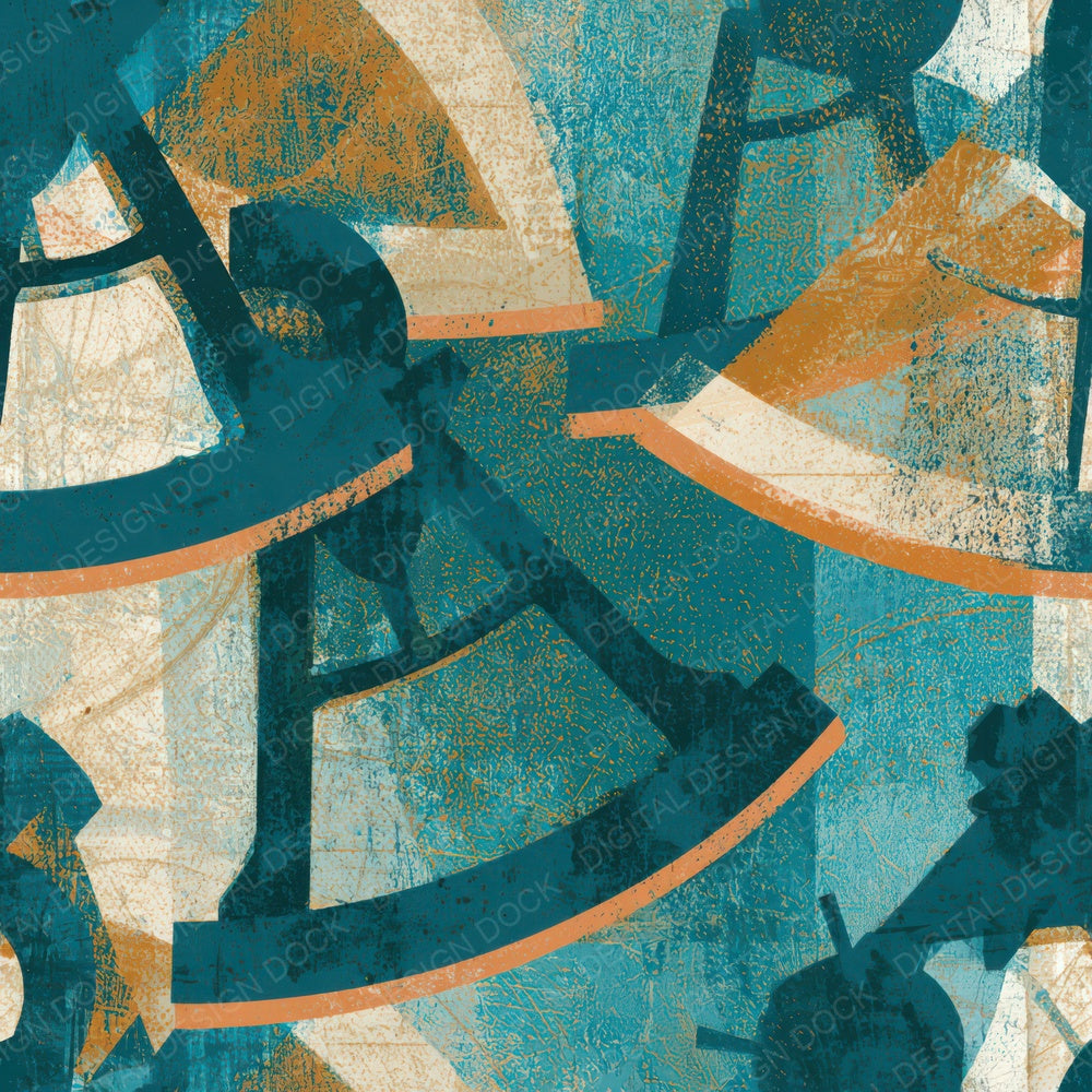 Woodblock Sextant Teal Bone Copper Digital Paper Pack (DDD013457)
