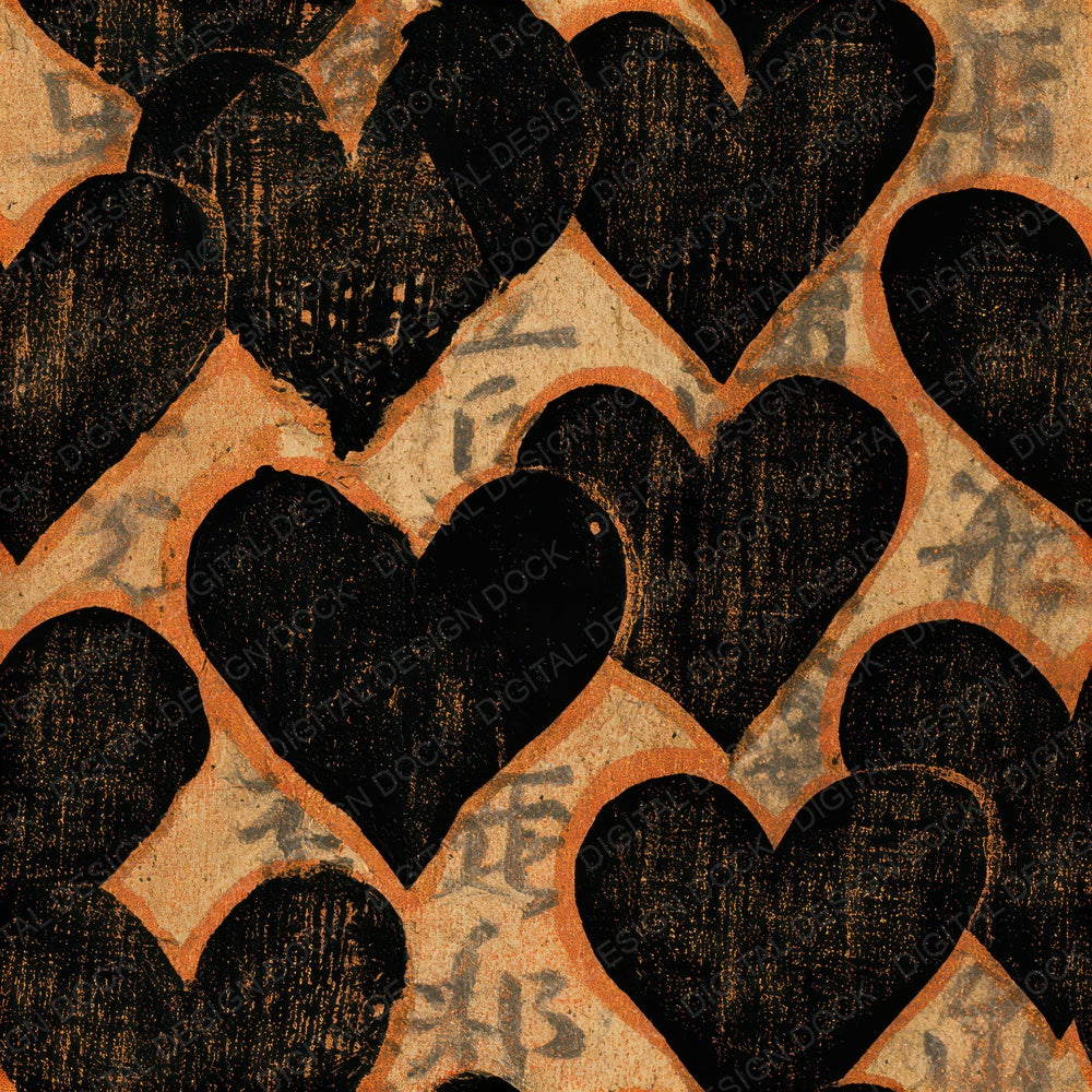 Woodcut Neon Hearts Sepia Seamless Digital Paper Pack (DDD013460)