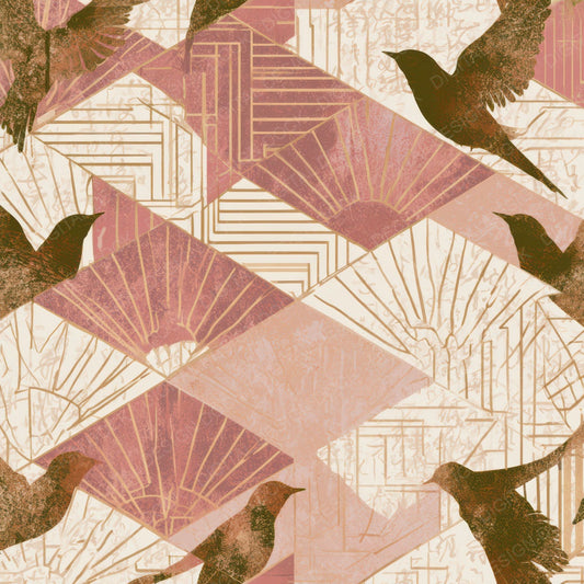 Art Deco Nightingales Dusty Pink Cream Digital Paper Pack (DDD013466)
