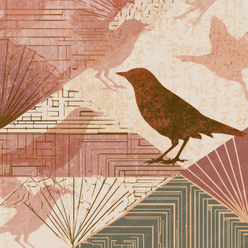 Art Deco Nightingales Dusty Pink Cream Digital Paper Pack (DDD013466)