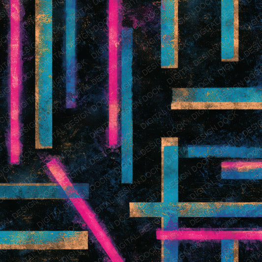 Woodblock Neon Tubes Pink Cyan Digital Paper Pack (DDD013481)