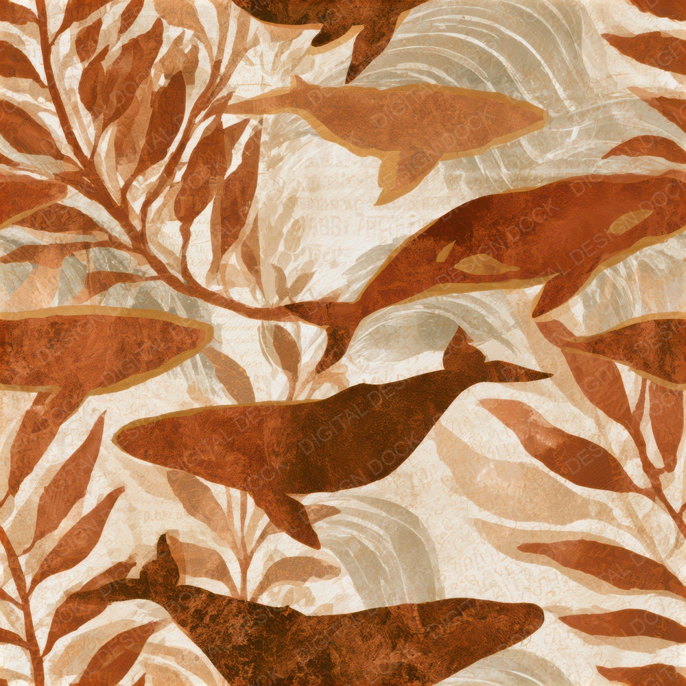 Bohemian Whale Kelp Copper Seamless Digital Paper Pack (DDD013490)