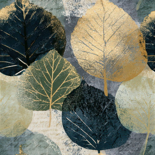 Woodblock Pressed Leaves Oyster Grey Seamless Digital Paper Pack (DDD013503)