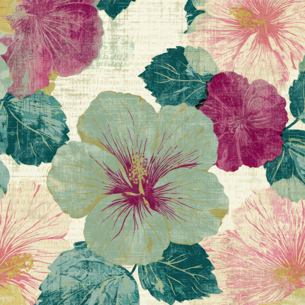 Woodblock Hibiscus Pistachio Raspberry Digital Paper Pack (DDD013522)